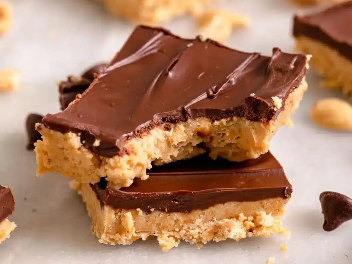 stack of bars with top one with bite taken