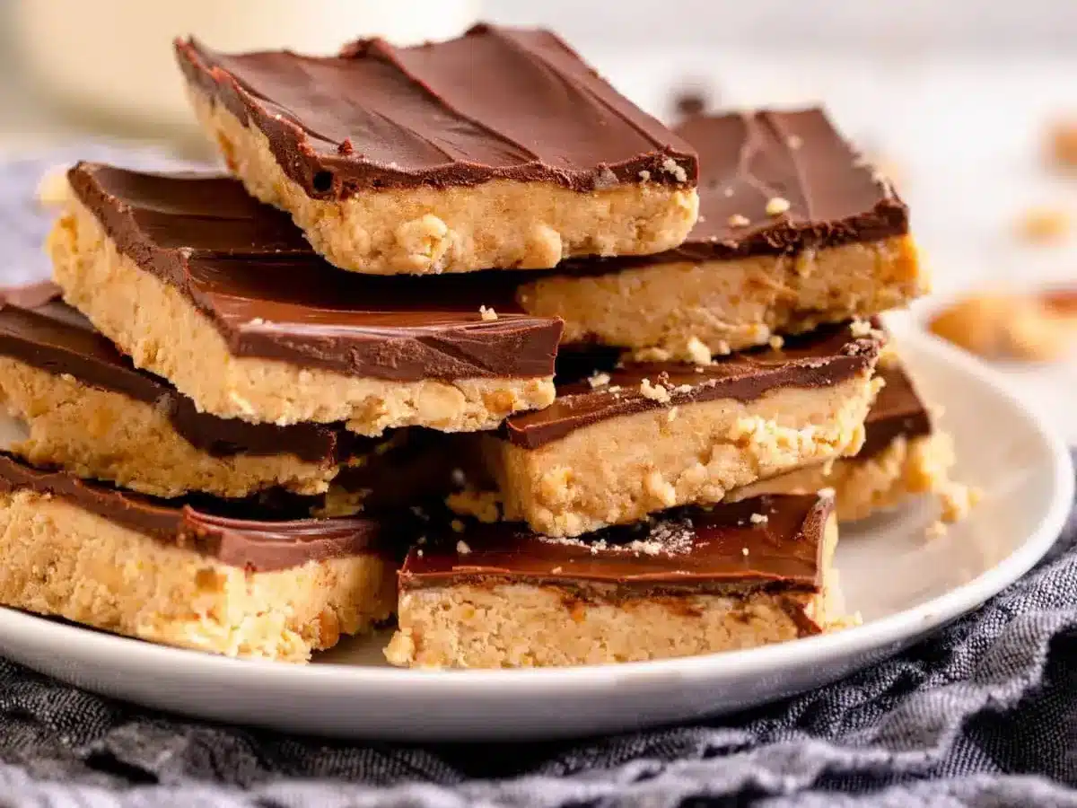 stack of bars on a white plate
