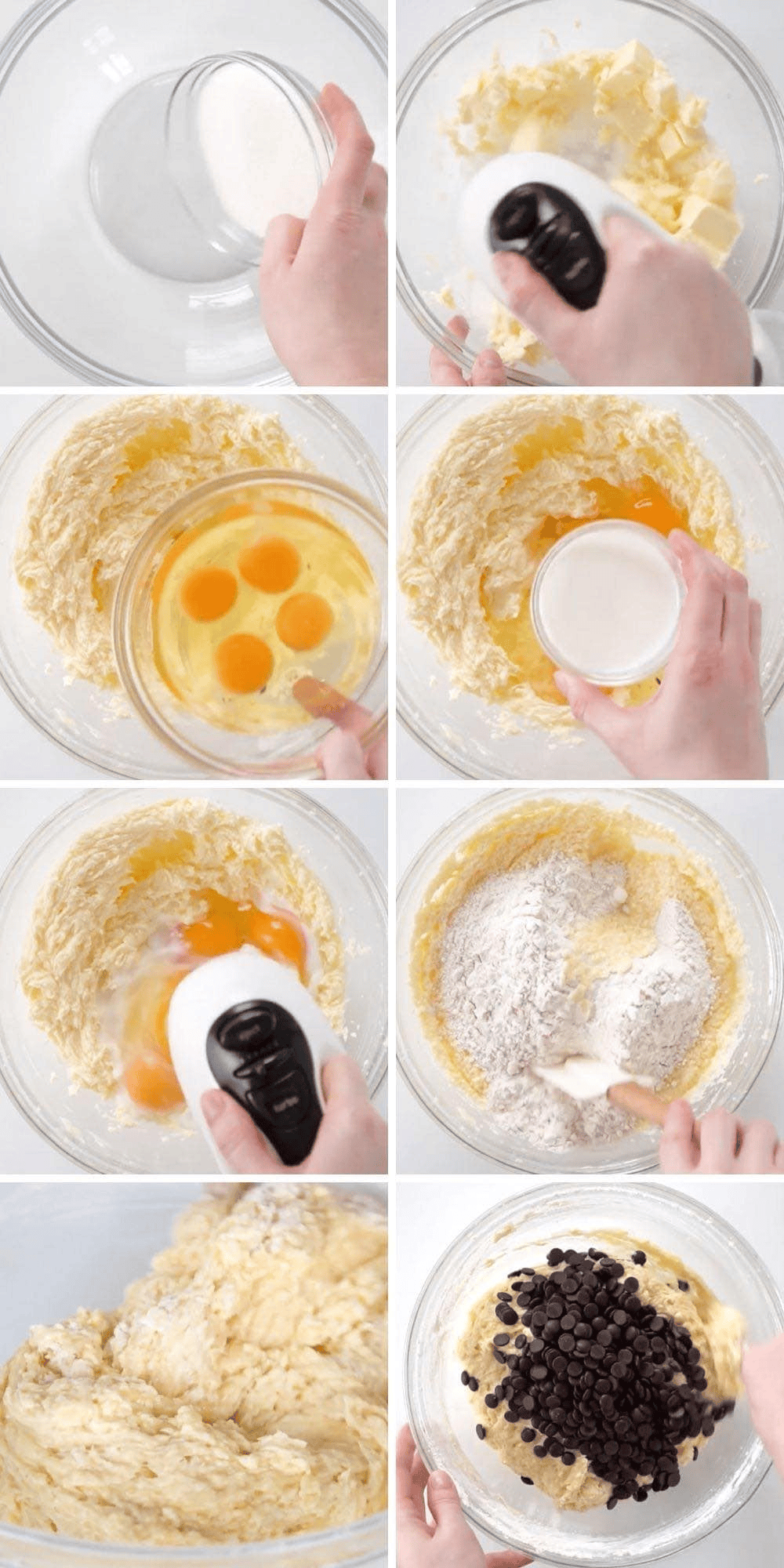 Collage of steps for pound cake batter