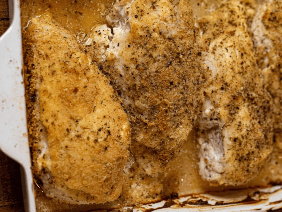 Baked chicken in baking dish