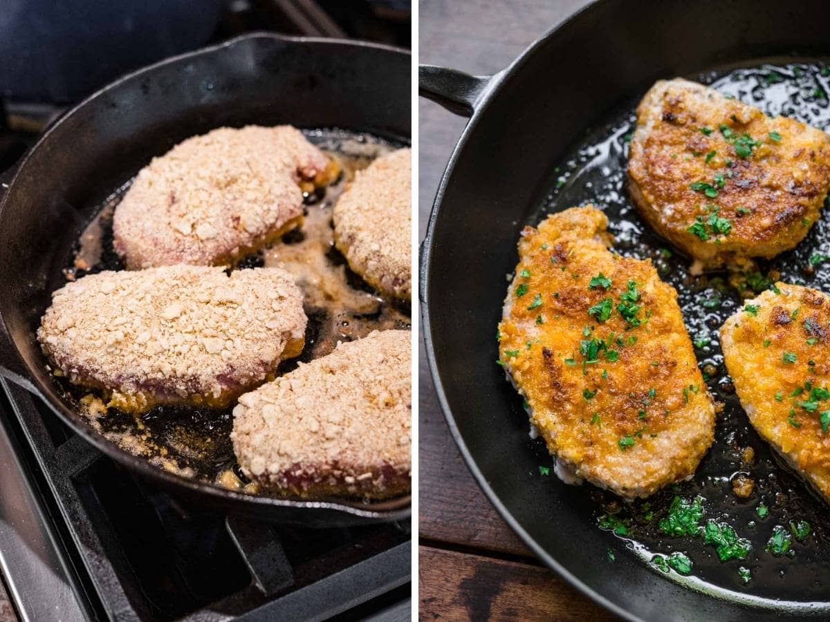 Breaded Pork Chops Collage of cooking steps