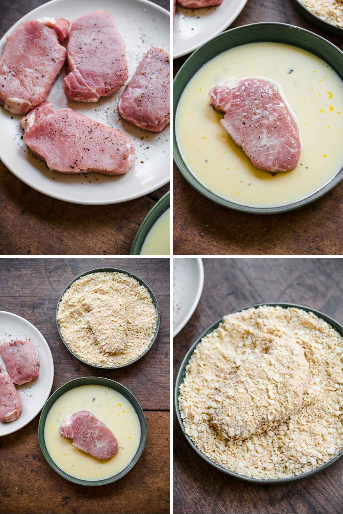 Breaded Pork Chops Collage of prep steps