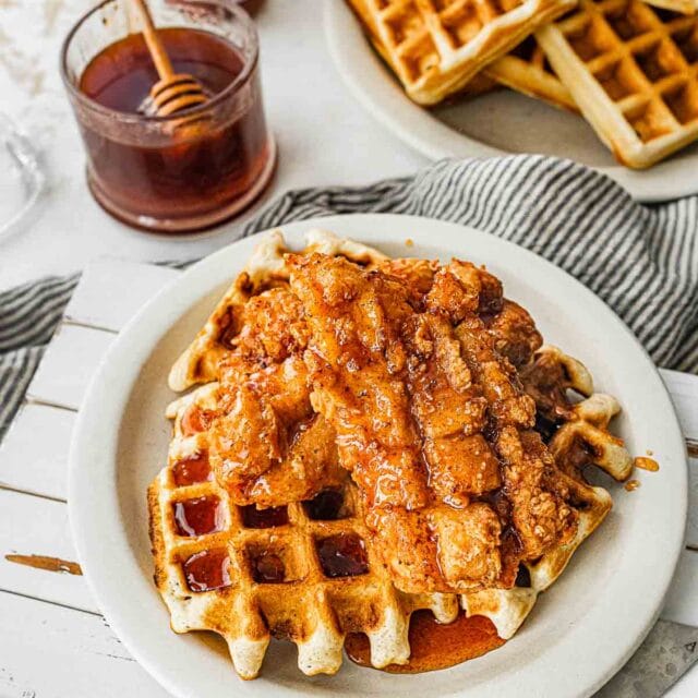 Chicken and Waffles chicken and waffles on plate