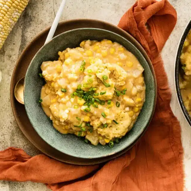 bowl pf chowder with a spoon