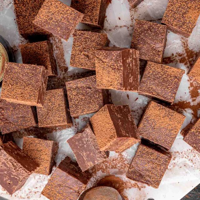 Aerial view of Fudge squares on counter