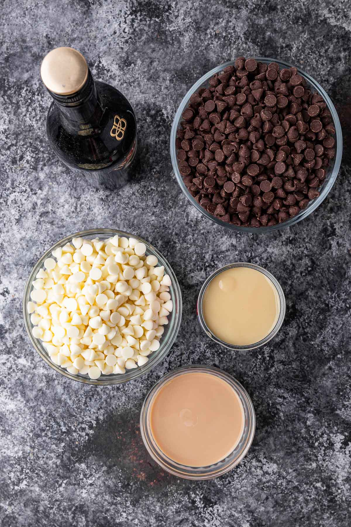 Irish Cream Chocolate Fudge individual ingredients.