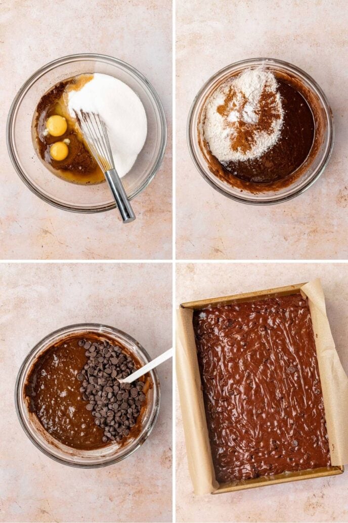 Mexican Brownies Collage of batter preparation steps