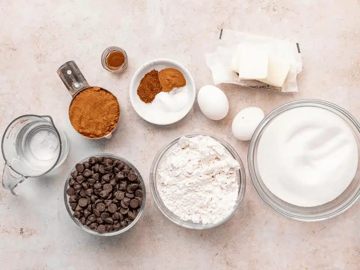 All of the brownie ingredients separated into different containers