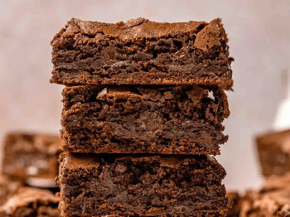 Side view of brownies stacked