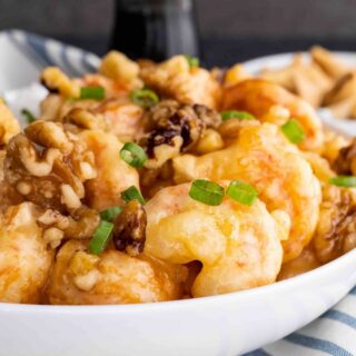 Panda Express Honey Walnut Shrimp in bowl with rice