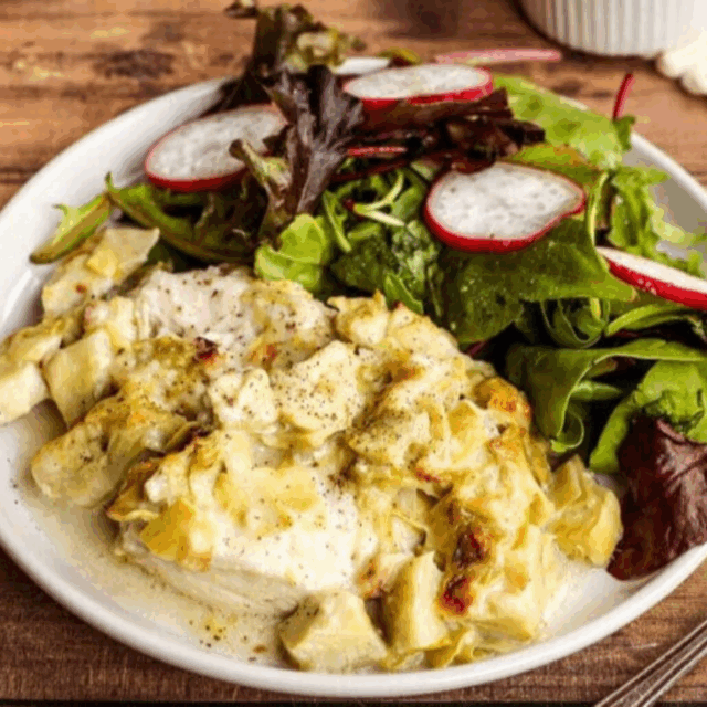 Served on plate with salad