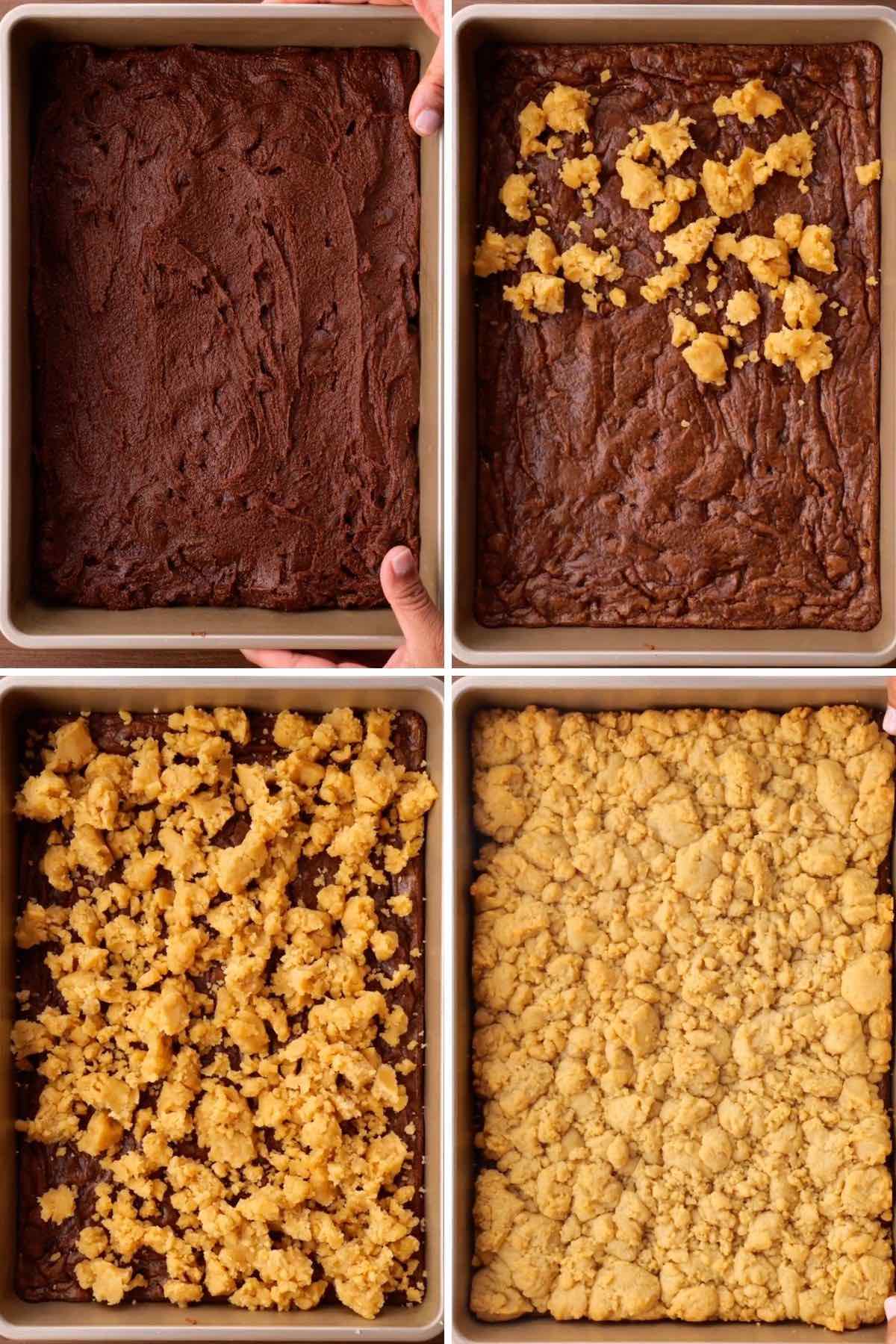 Peanut Butter Chocolate Brookies Collage of baking steps