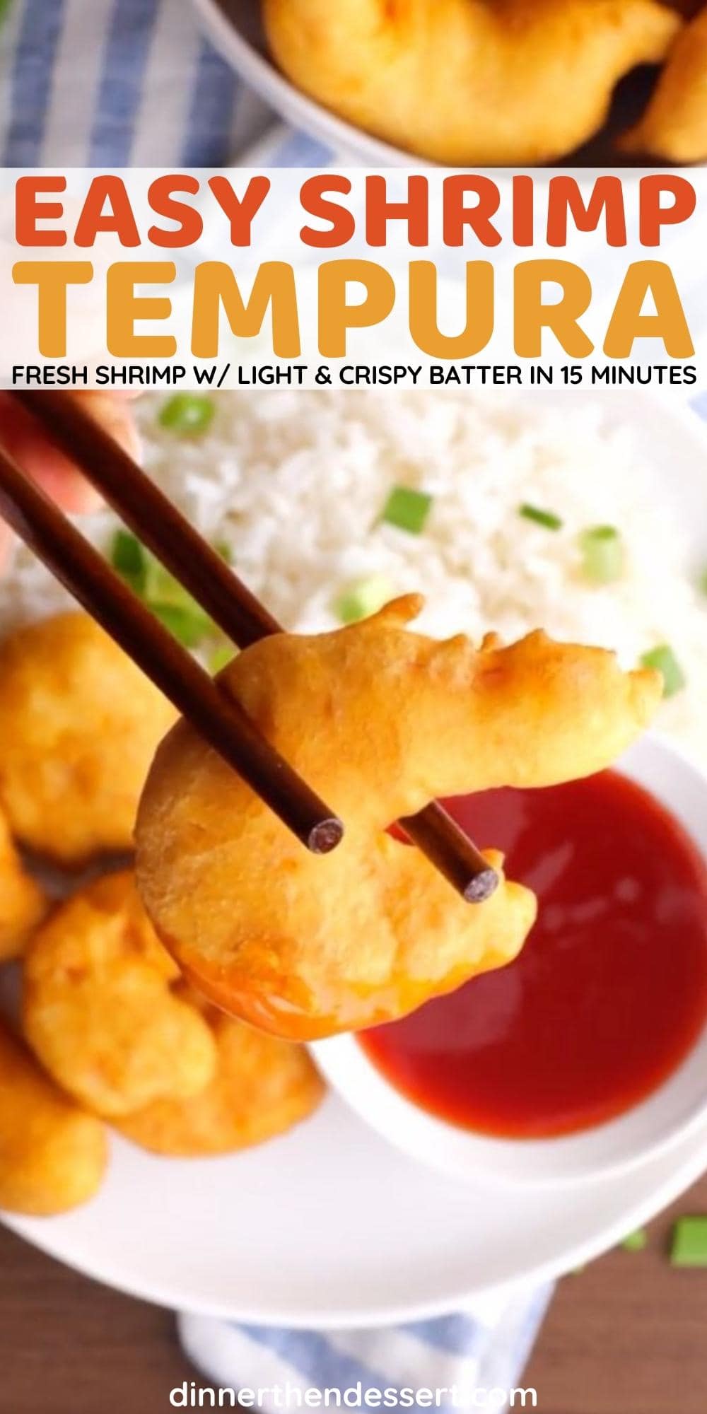 Chopsticks holding shrimp over plated shrimp and sauce.