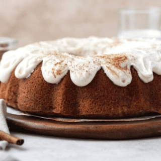 Cooked bundt cake with icing