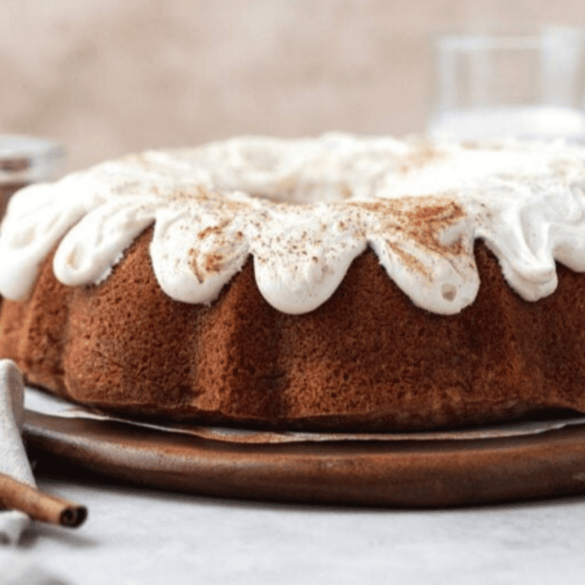 Cooked bundt cake with icing