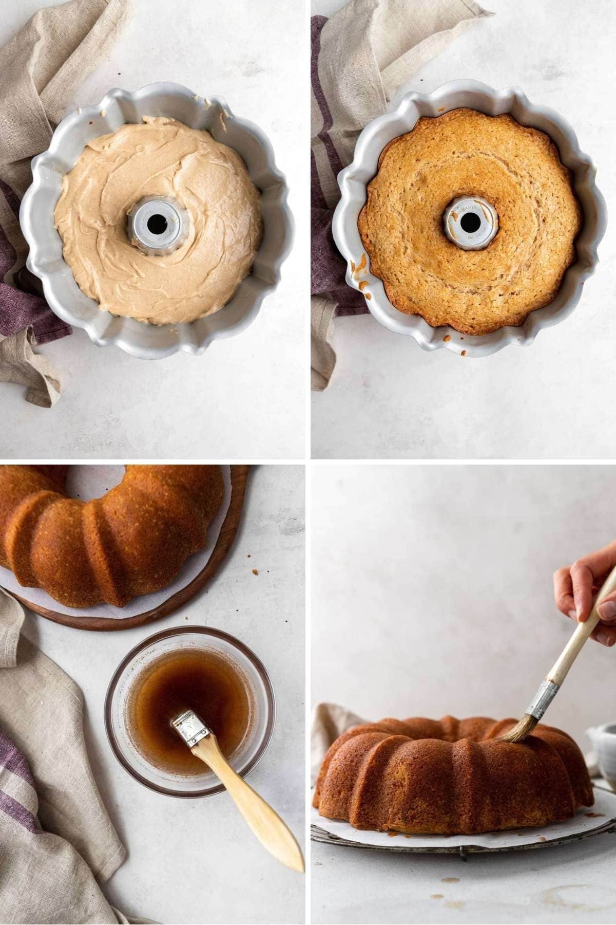 Snickerdoodle Bundt Cake collage of prep steps