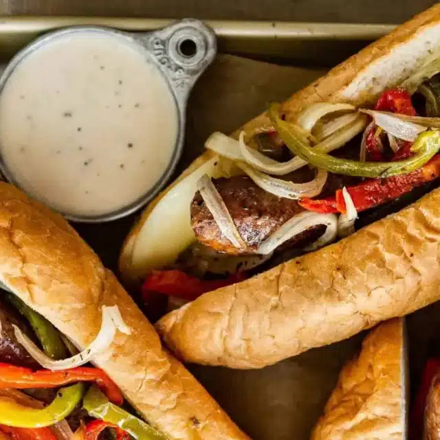 sandwiches on tray with dip
