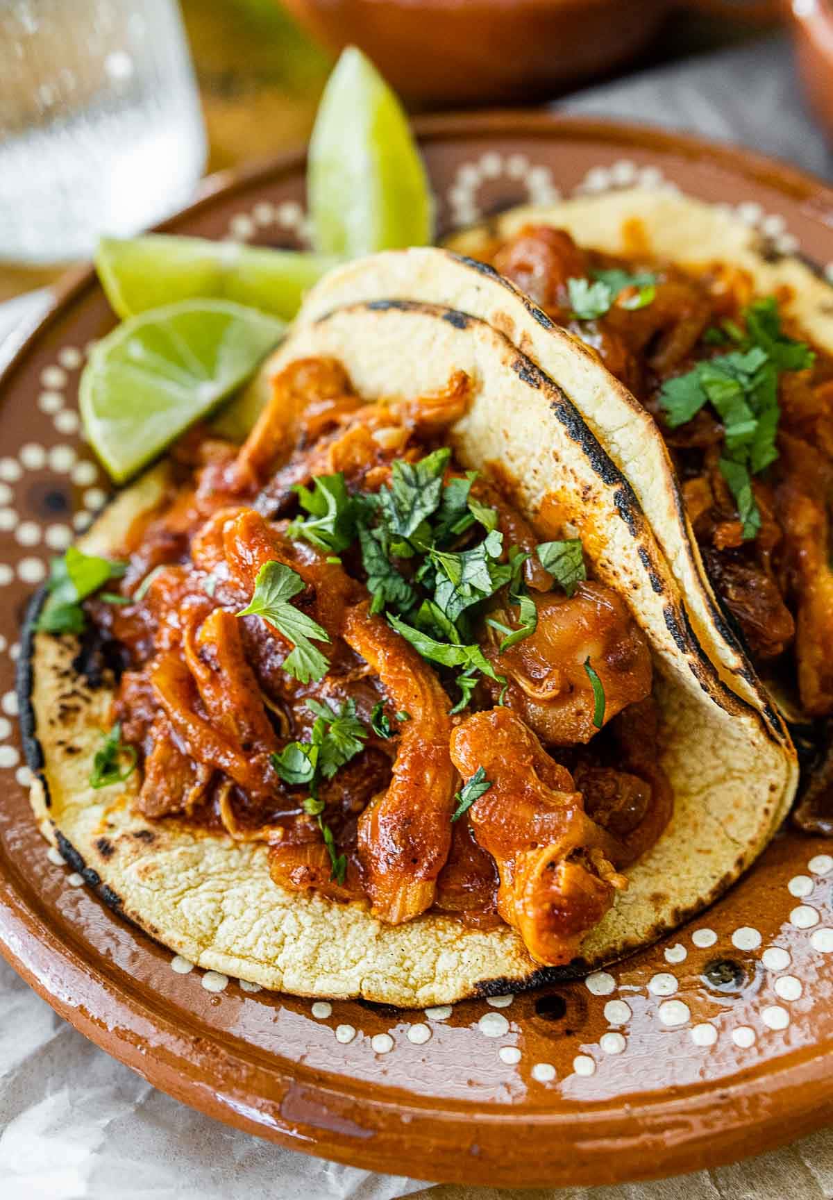 Chicken Tinga tacos prepared on a plate
