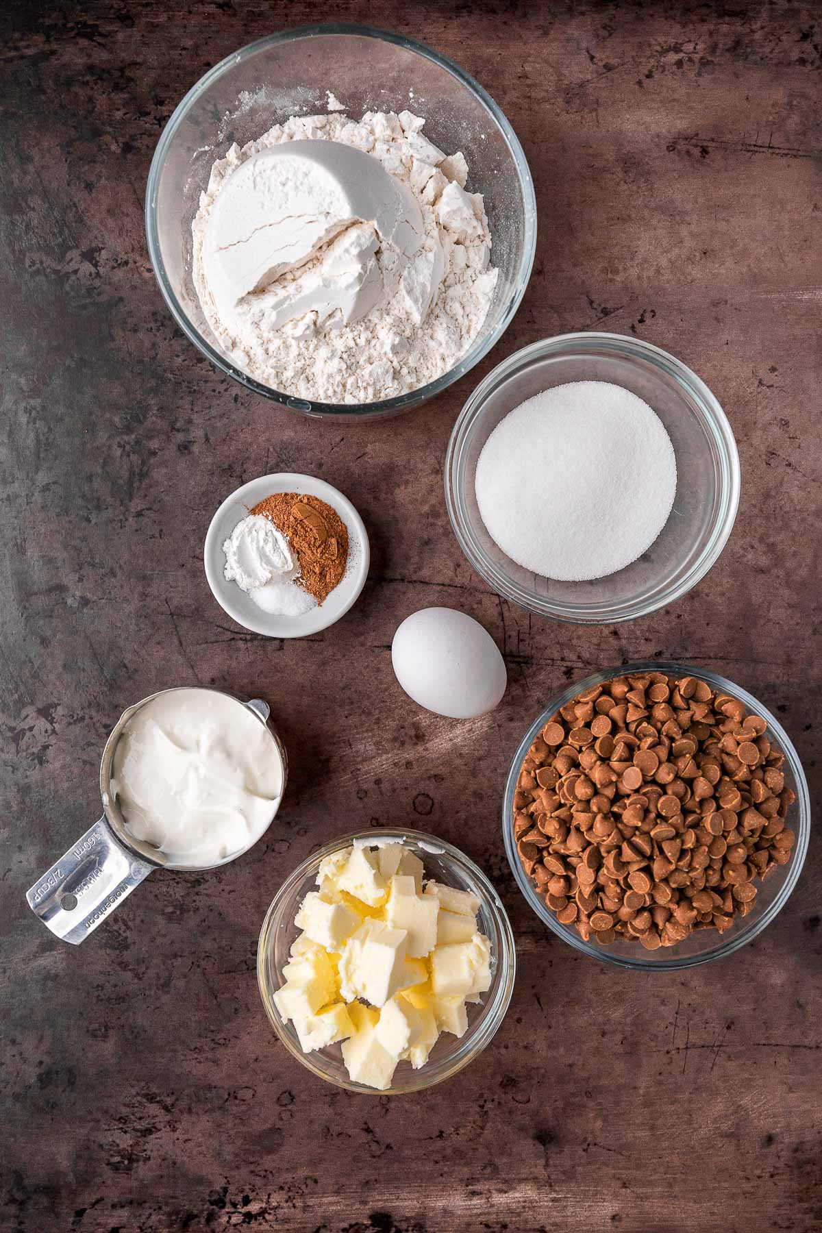 Cinnamon Scones dough ingredients in separate bowls