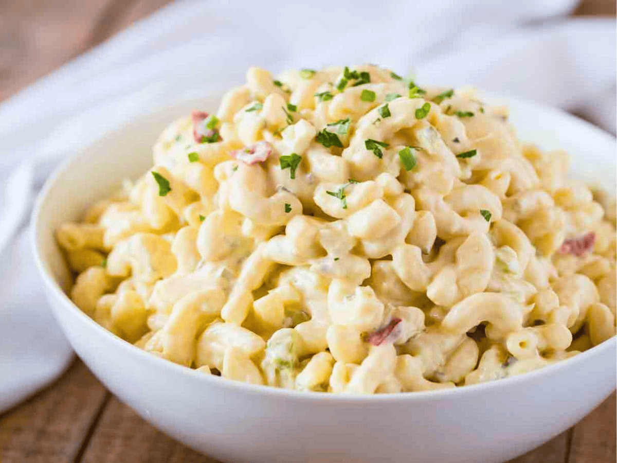 bowl of noodles mixed with dressing