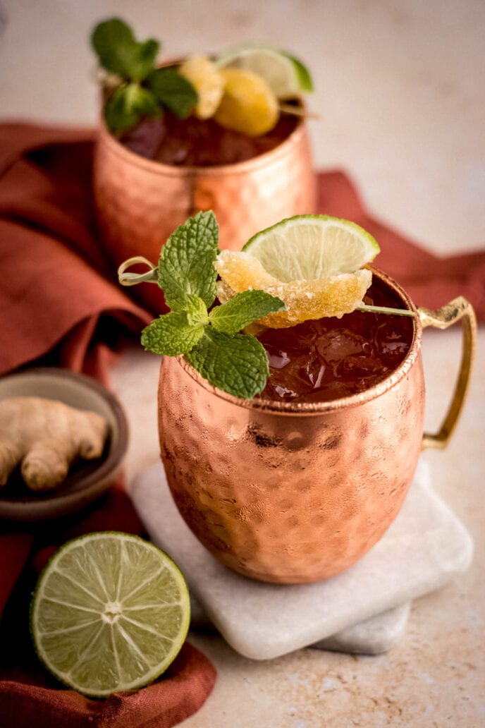 Moscow Mule in copper mugs