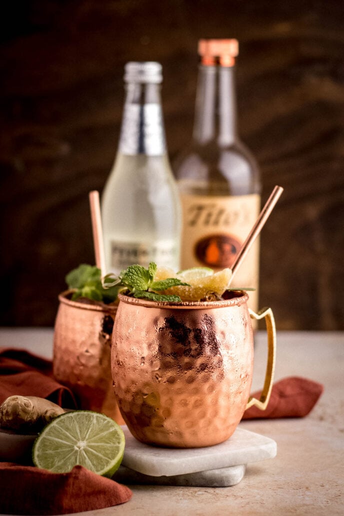 Moscow Mule in copper mugs