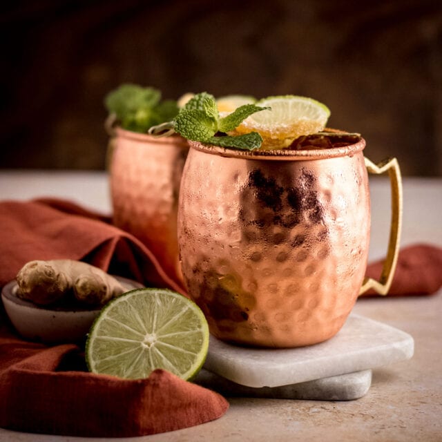 Moscow Mule in copper mugs
