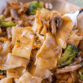 Noodles on a fork ready to eat