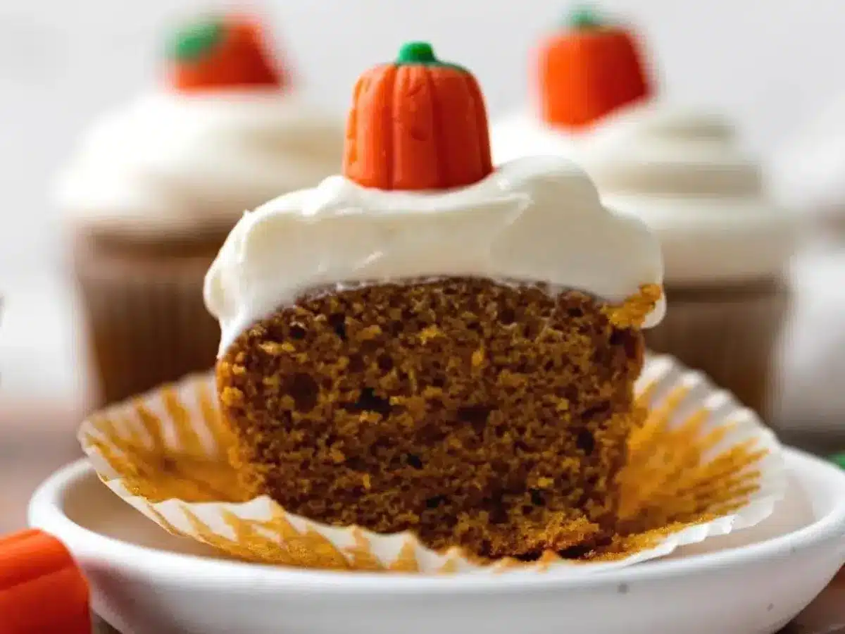 Cupcake unwrapped and cut in half