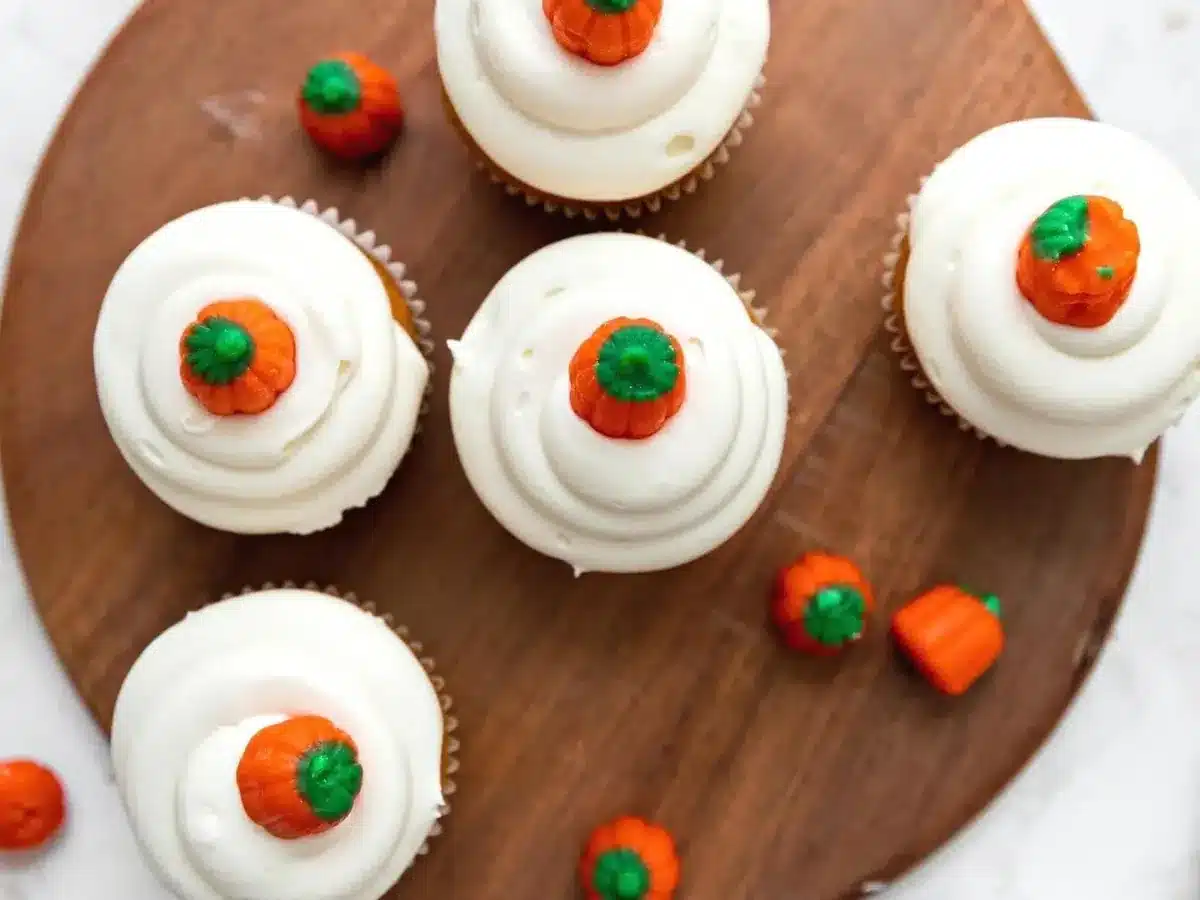 Top view of cupcakes on stand