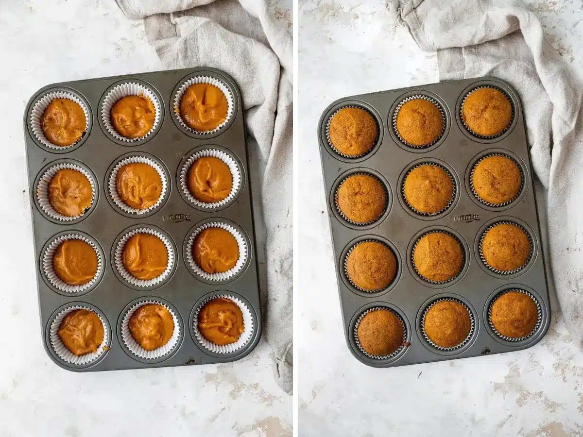 collage of cupcakes in pan