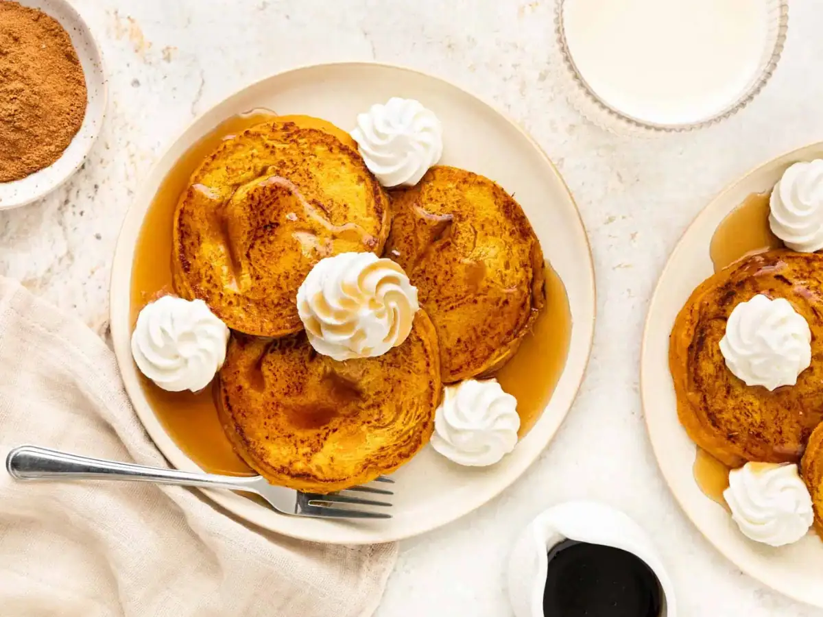 Top view of pancakes on plate ready to eat