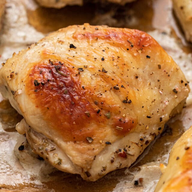 Baked chicken thigh with crispy skin