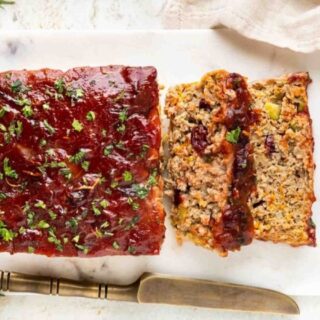 Meatloaf baked and slices cut top view