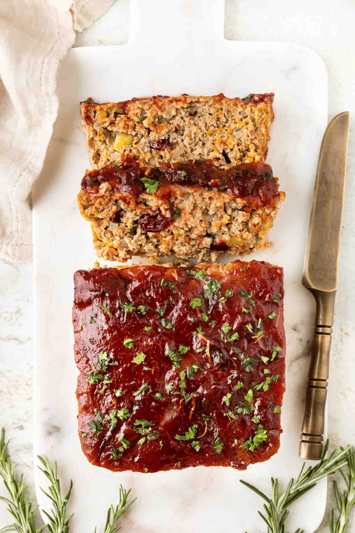 Finished meatloaf partly sliced