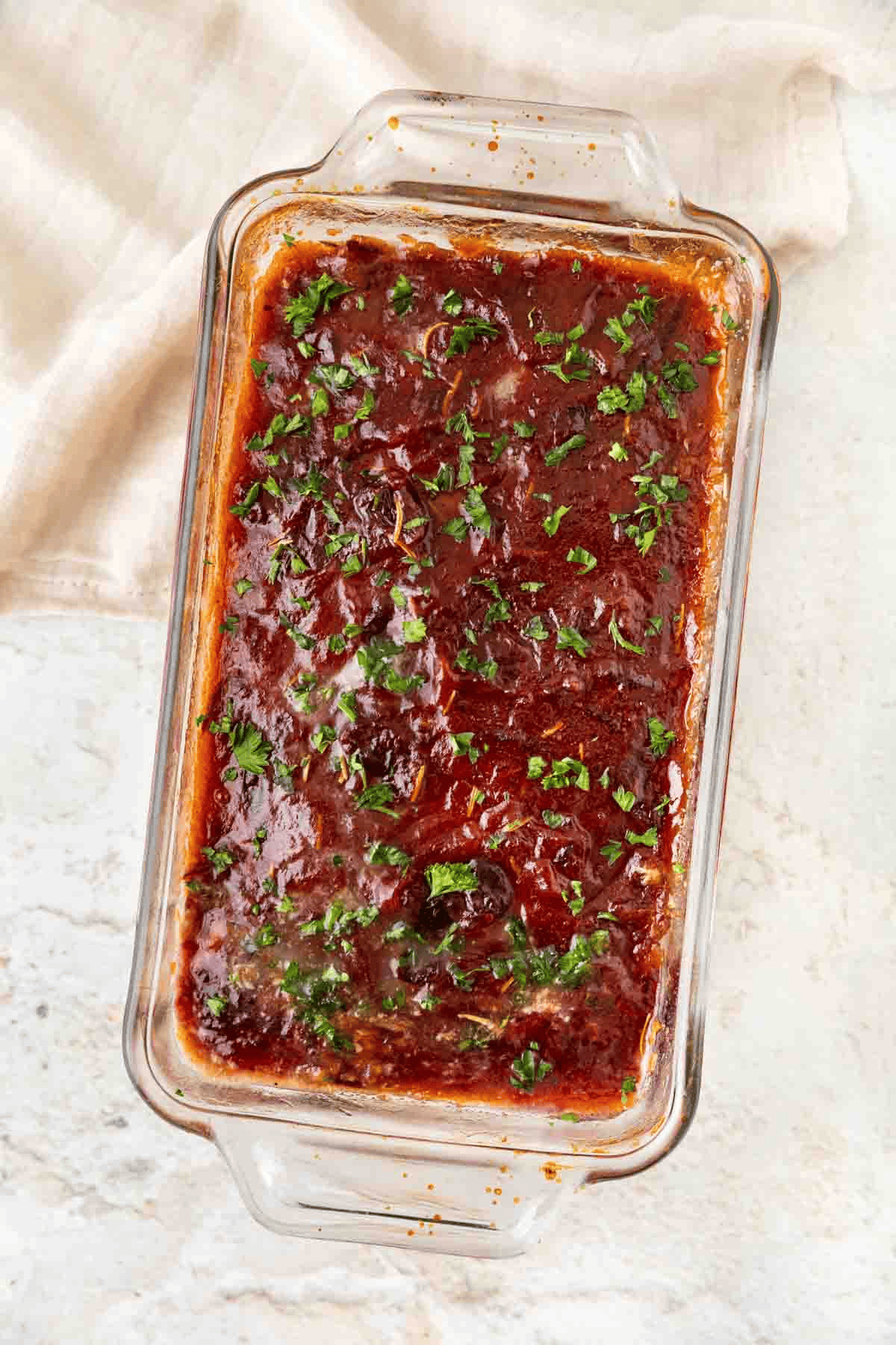 garnished meatloaf from above