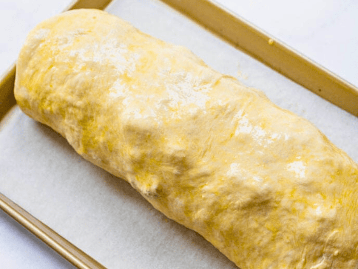 Uncooked loaf of bread with fillings