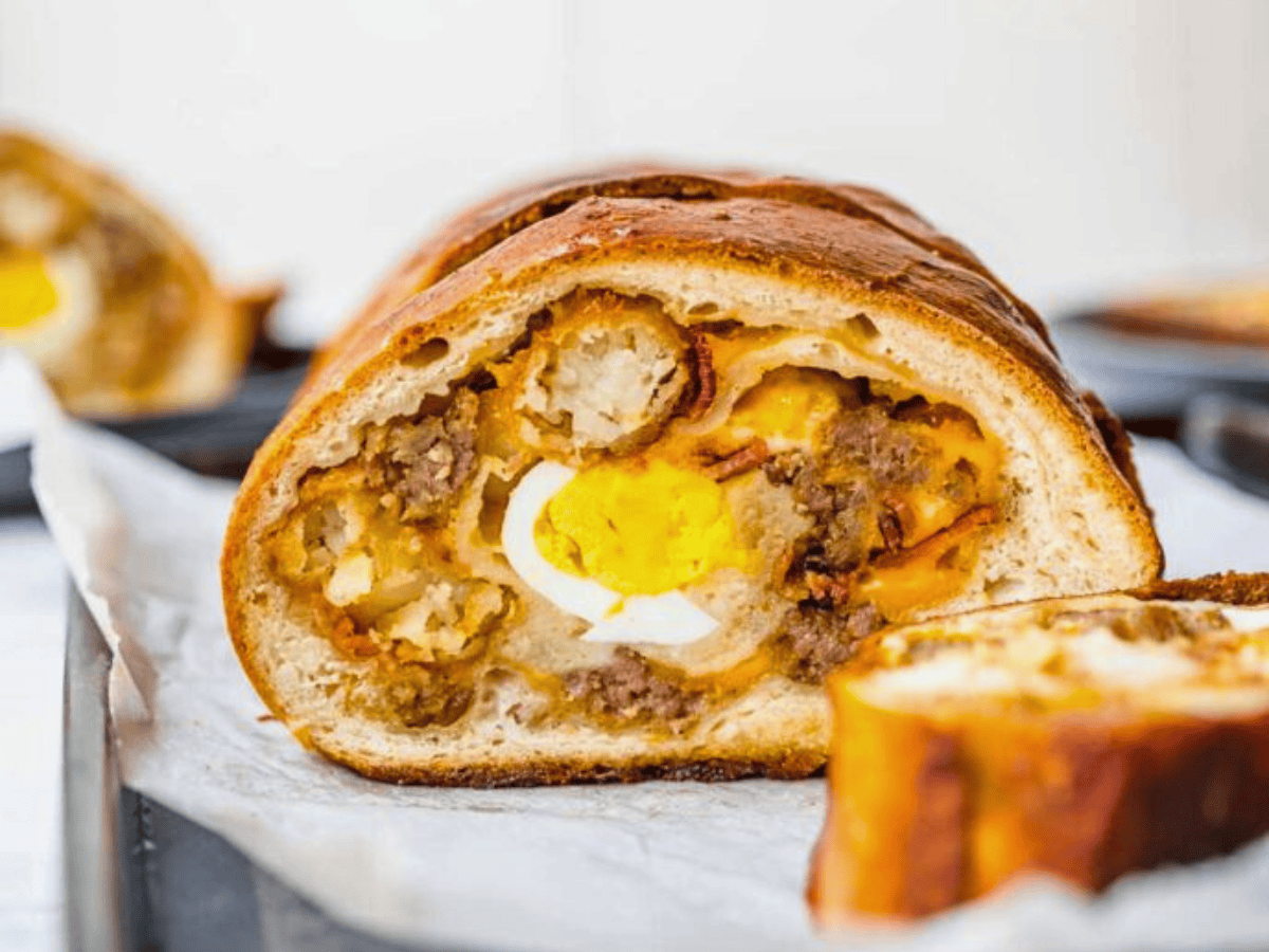 Cross section of stuffed bread
