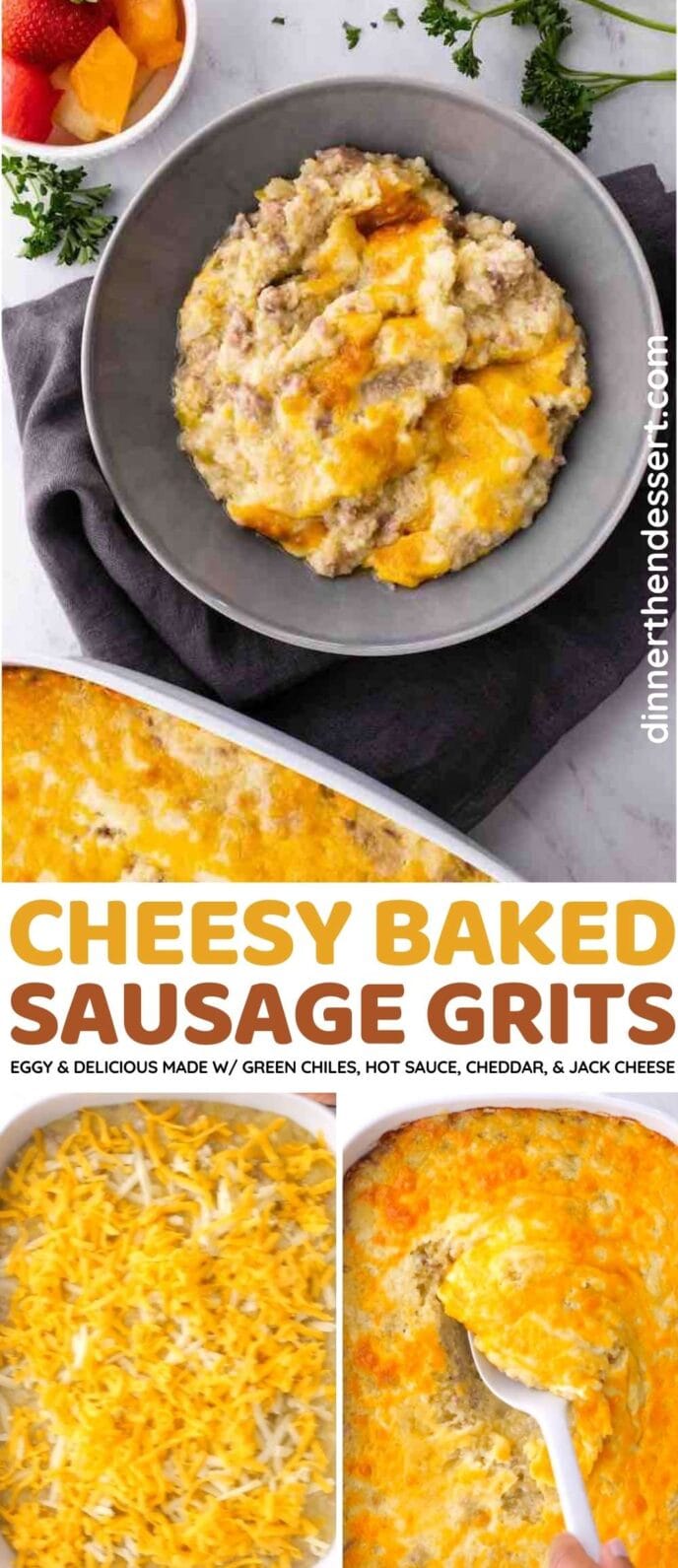 Cheesy Baked Sausage Grits collage