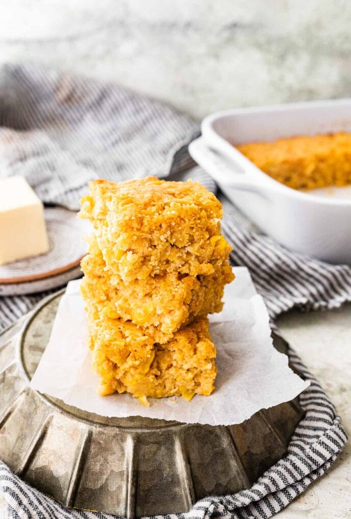 Cornbread Casserole slices, stacked