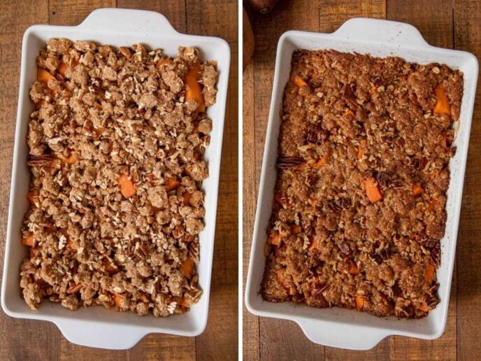 Sweet Potato Crisp Collage before and after baking