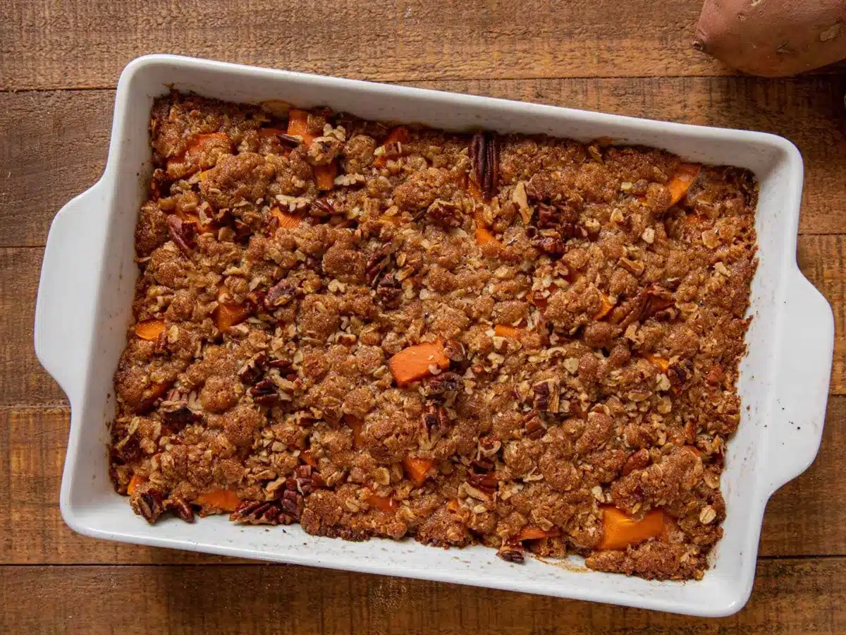 Baked dish in a white baking dish