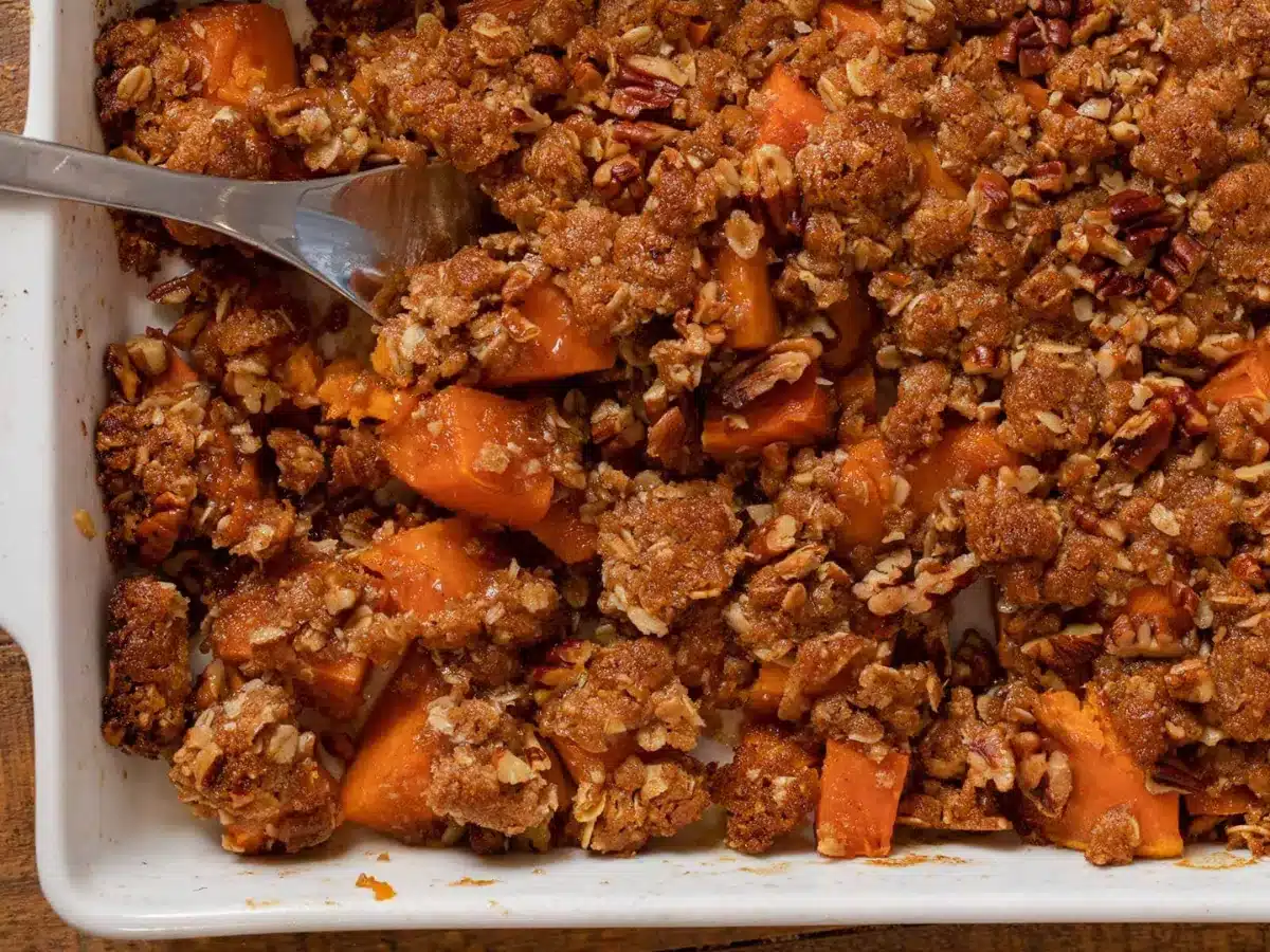 Baked dish with a spoon ready to be served