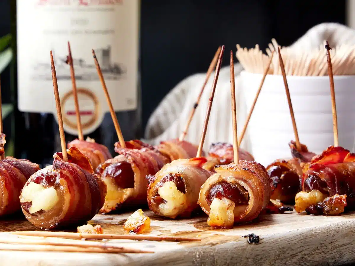 Bite-sized appetizers skewered on a toothpick.
