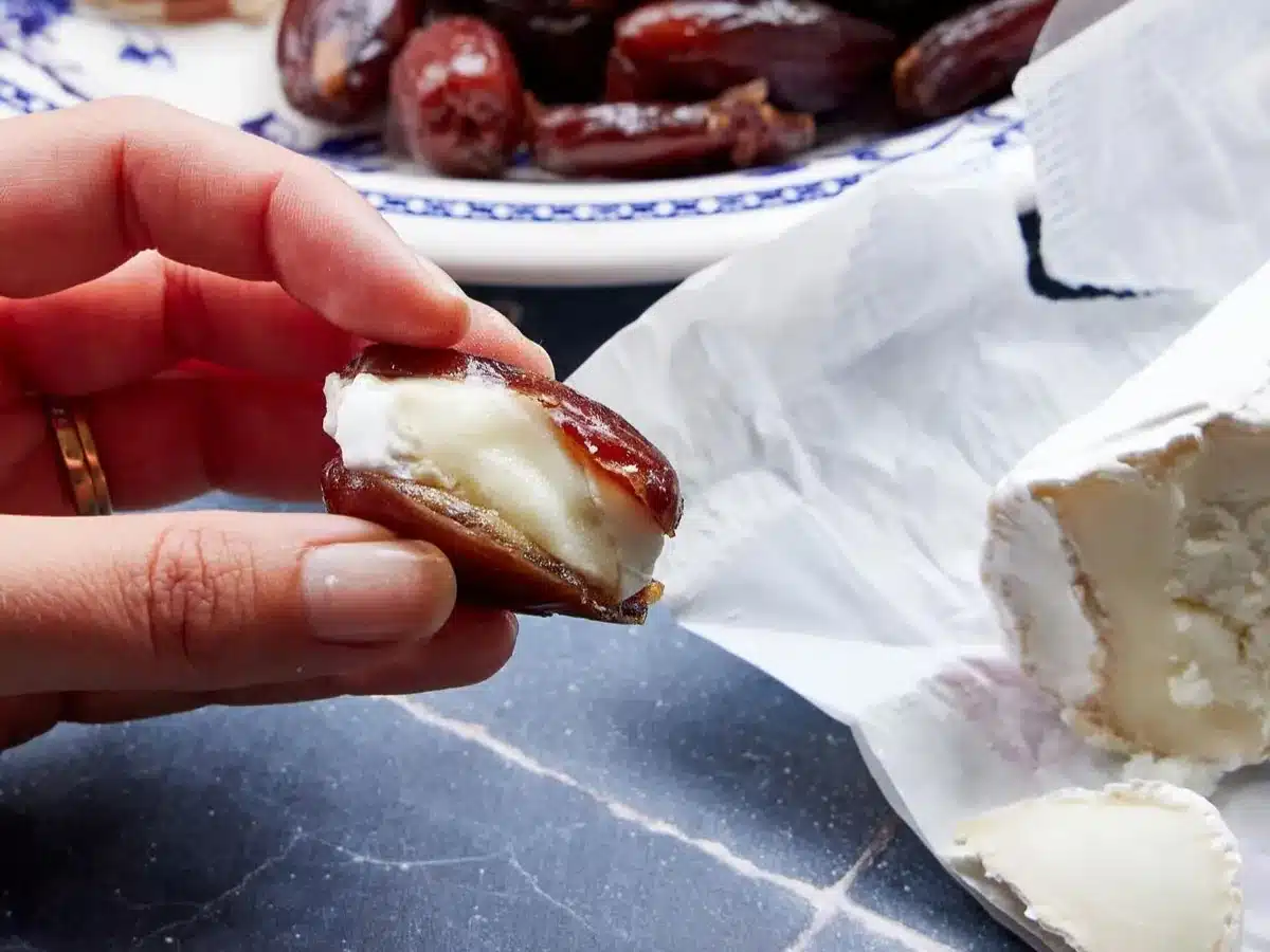 Goat cheese inside a date