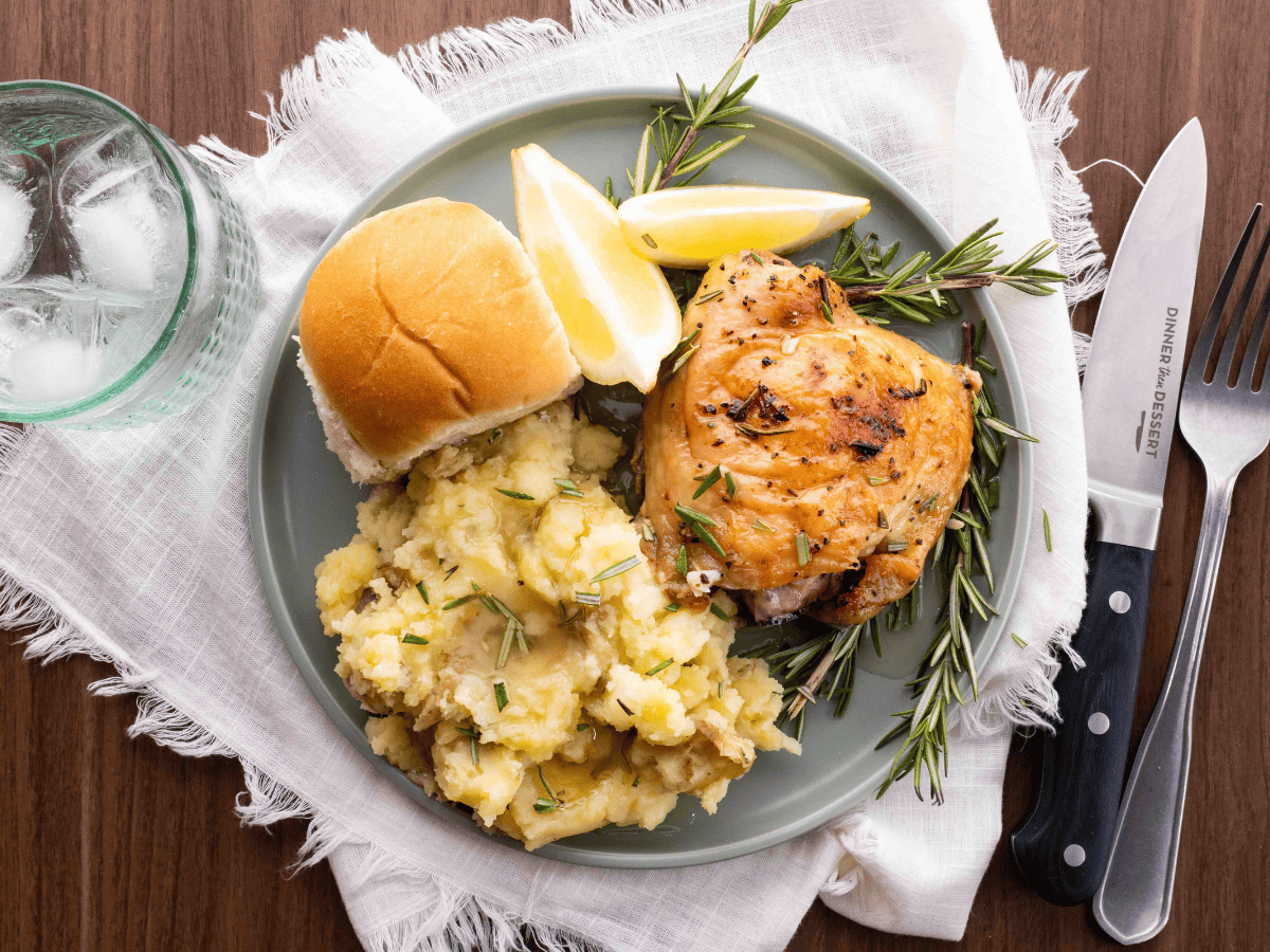 Top view of cooked meal on a table ready to eat