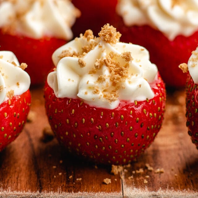 close side view of stuffed strawberries