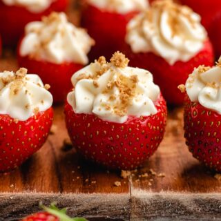 close side view of stuffed strawberries