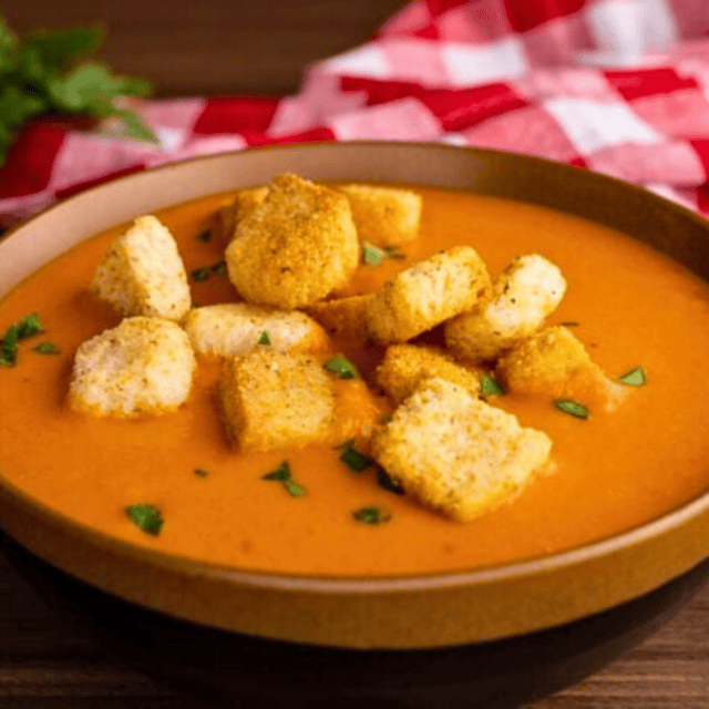 bowl of soup with croutons