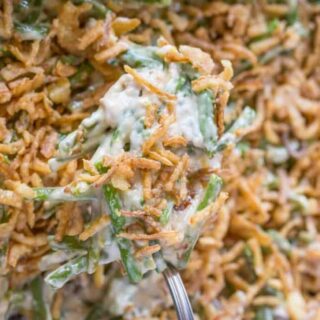 Close up of the casserole with a spoon